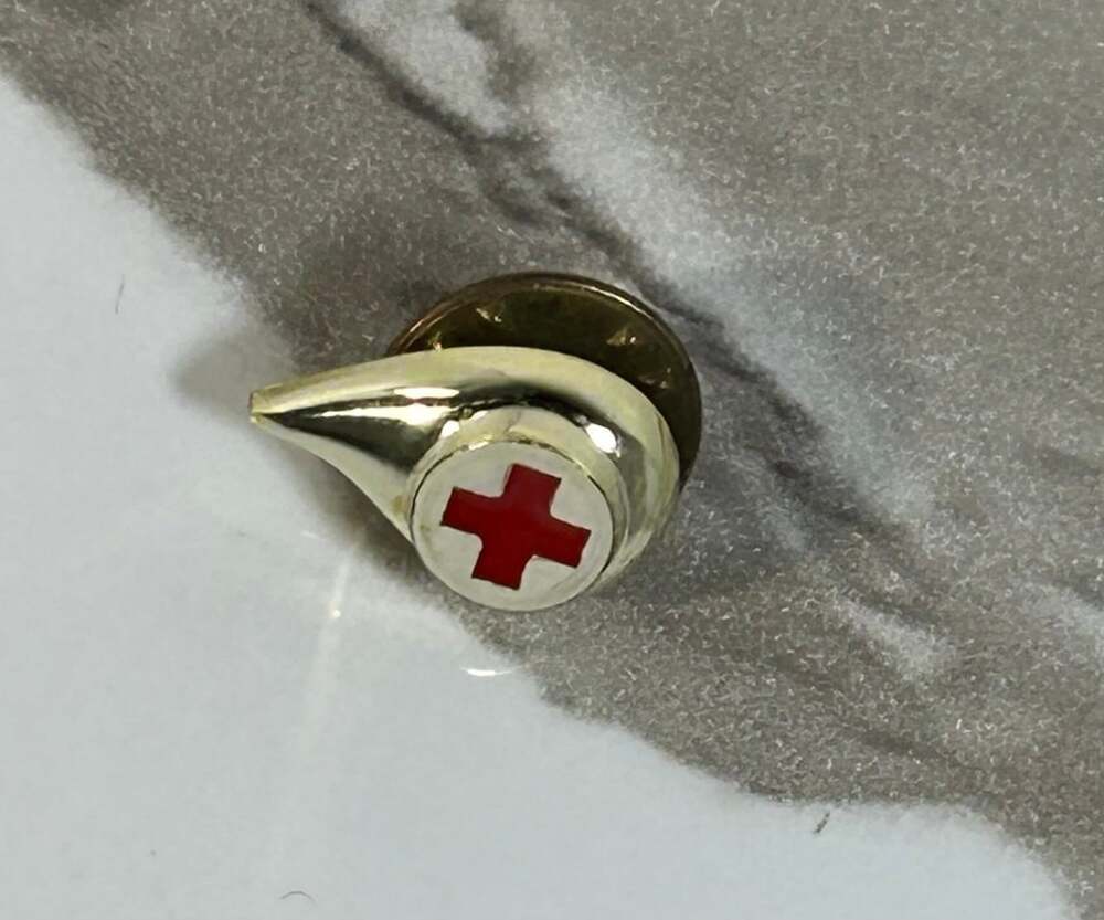 Red Cross Donor Drop Pin gold tone enamel